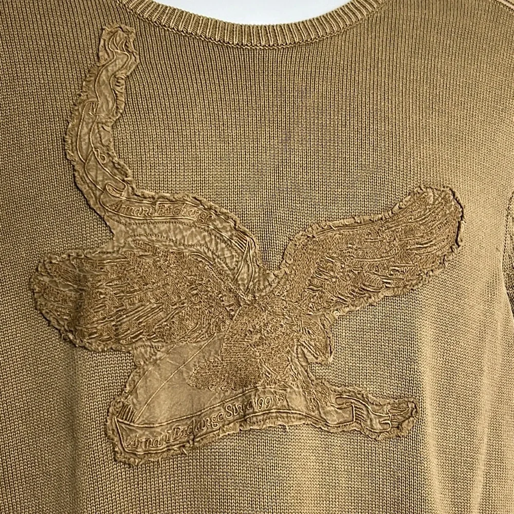Armani Exchange Size Medium Eagle Embroidered Patch Brown Pullover Sweater